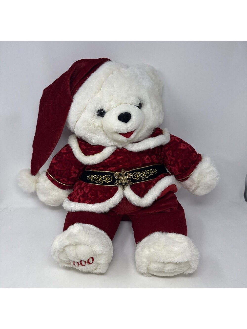 Walmart Christmas 2000 Snowflake White Teddy Bear Girl Beret Hat Red Outfit